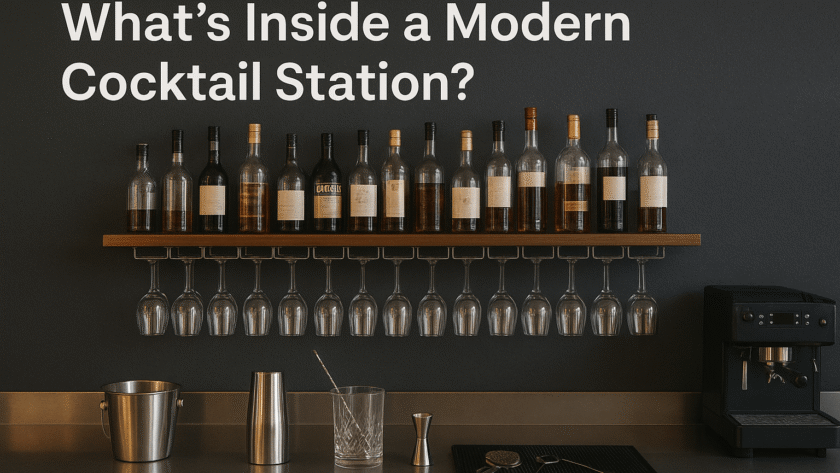 Modern cocktail station with various bottles