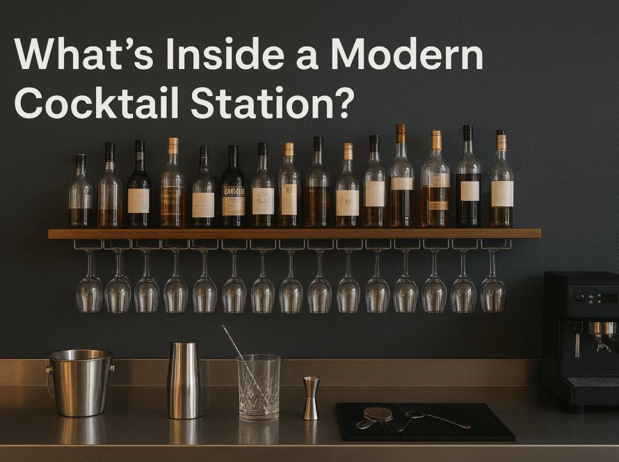 Modern cocktail station with various bottles