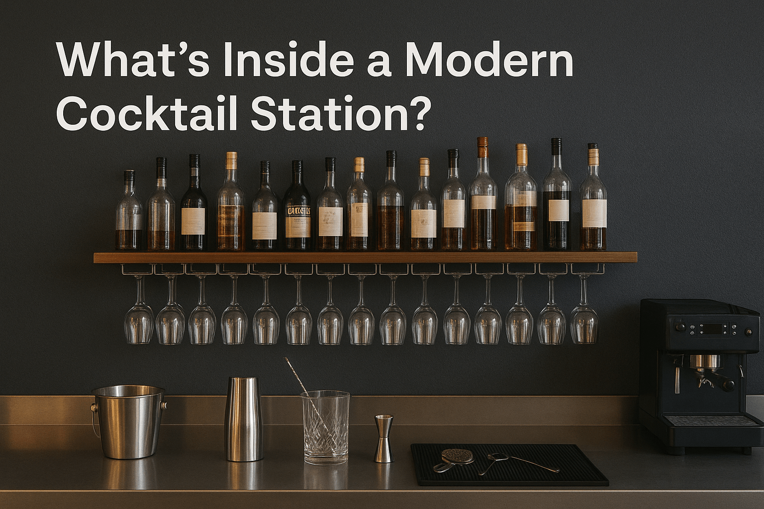 Modern cocktail station with various bottles
