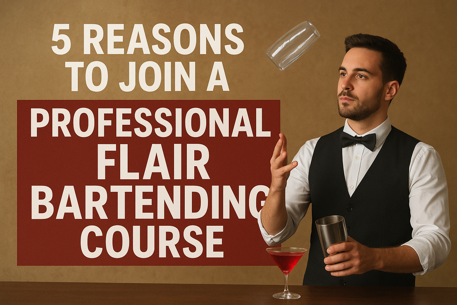 Flair bartender promoting a course